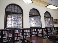 New York, Troy, Troy Public Library: six ornamental windows