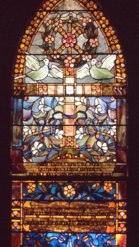 Redmond Memorial Window:  ornamental with doves and cross