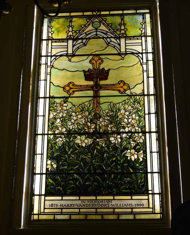 Williams Memorial Window:  Cross, Crown and Lilies