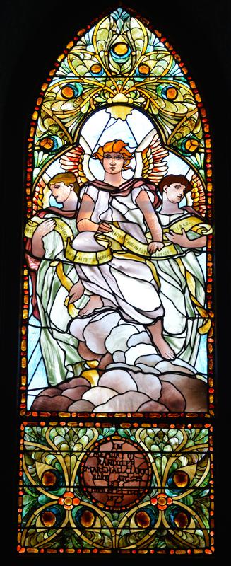 Clark Memorial Window:  three angels bearing a scroll