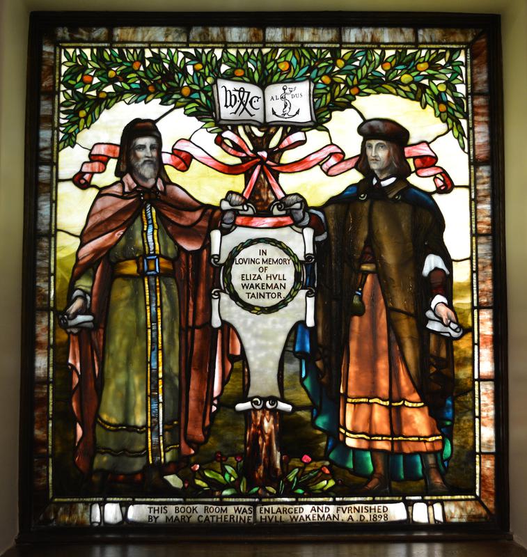 Taintor Memorial Window:  William Caxton and Aldus Manutius