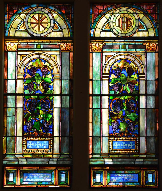 Hodge Memorial Window:  Grapevine and Symbols