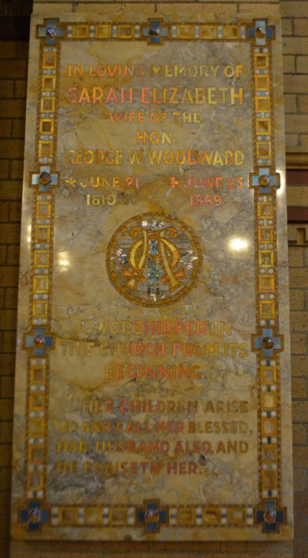 Woodward Memorial Tablet:  marble tablet with inlaid mosaic
