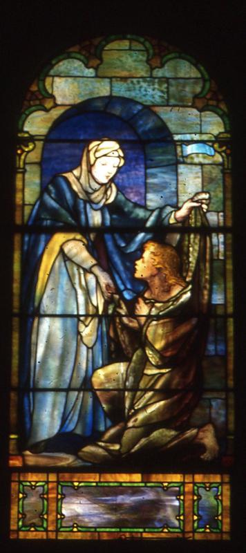 Wood Memorial Window:  For I was naked and you clothed me