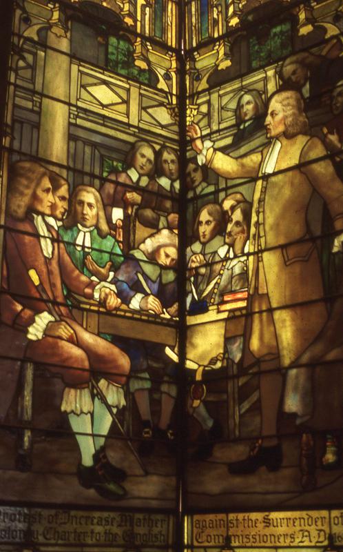 Eager Memorial Window:  Mather Addressing British Commission