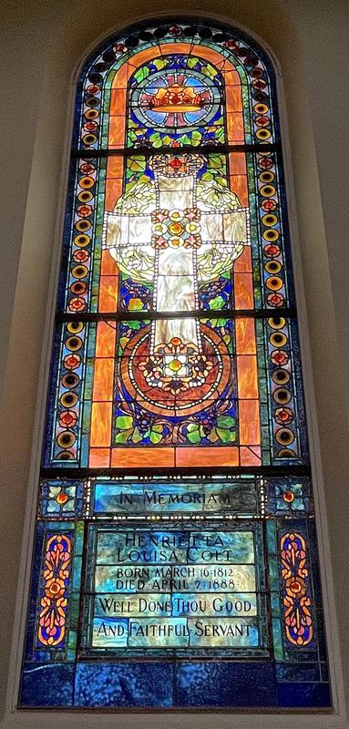 Colt Memorial Window:  Cross and Lilies