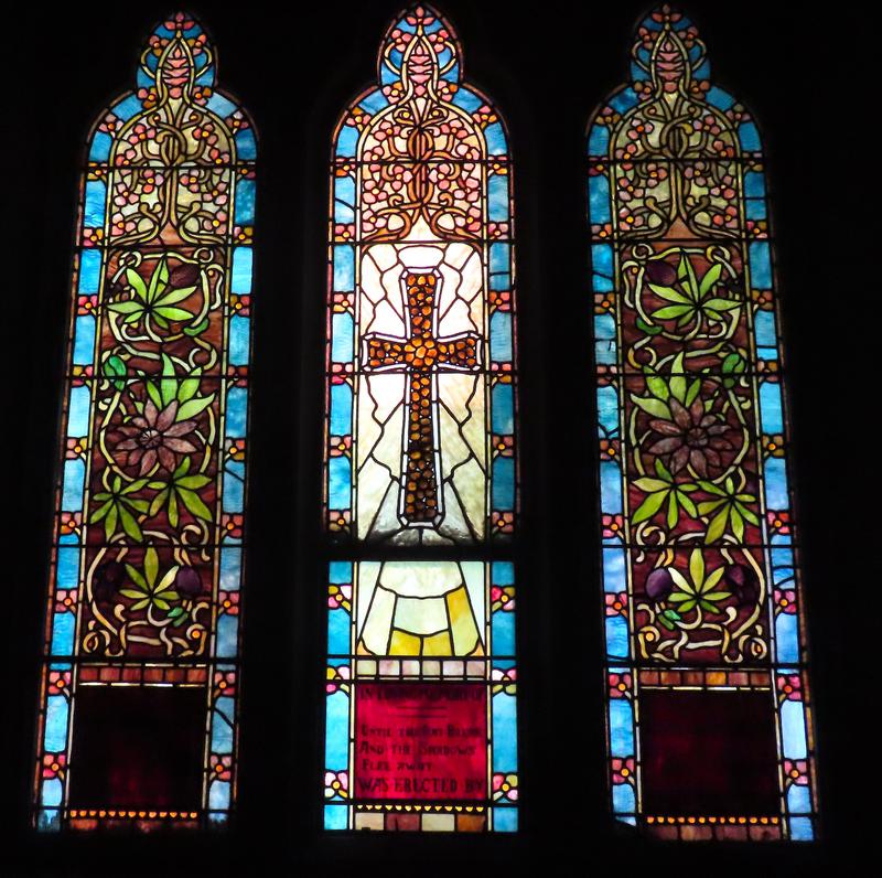 Duryee Memorial Window:  cross with flowers and leaves