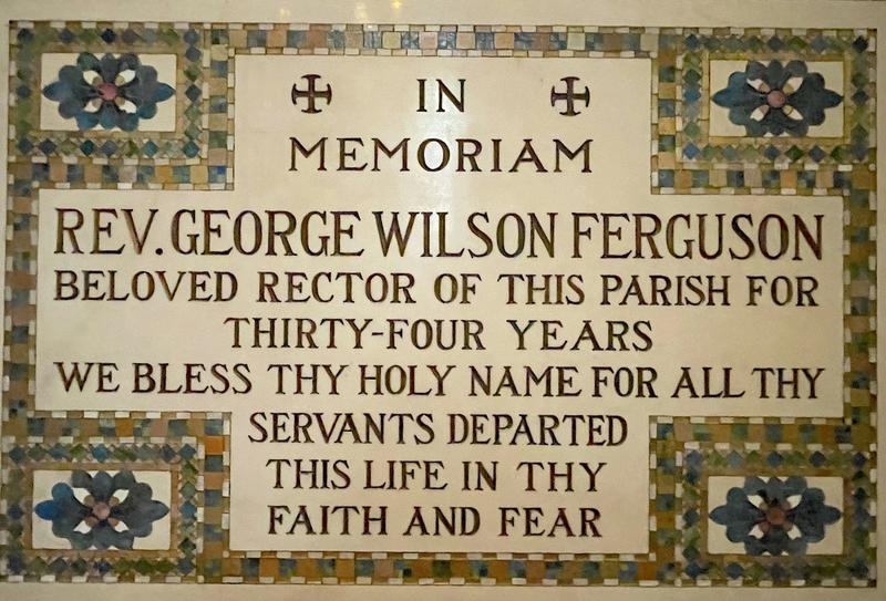 Ferguson Memorial Tablet:  marble tablet, inlaid with glass
