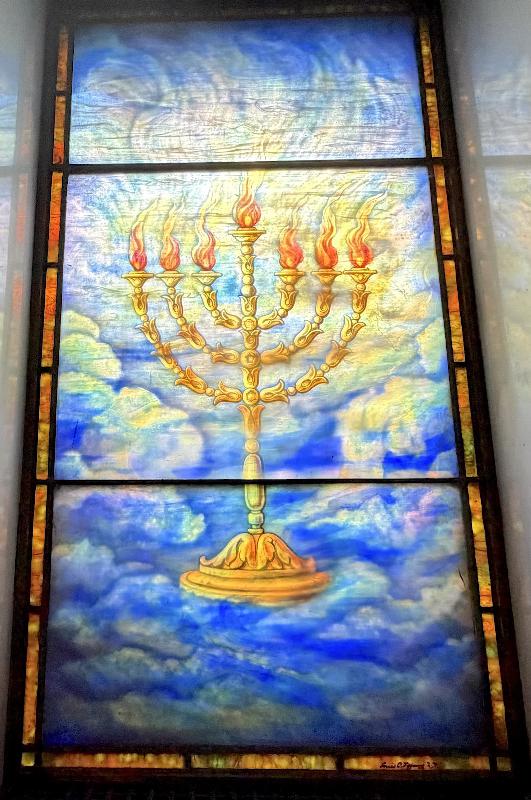 Stern Memorial Window:  seven candle menorah