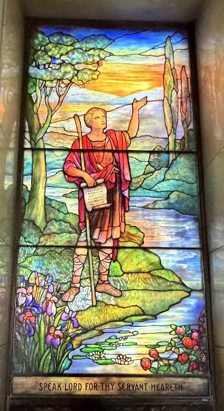 S.J.T. Straus Memorial Window:  male biblical figure standing by river