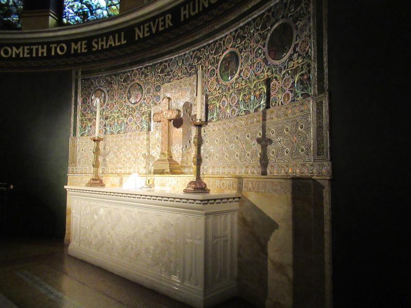 Peters Memorial Altar:  marble altar and reredos of glass mosaic and relief work