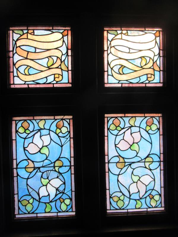 ornamental window, multi-color Rose of Sharon pattern