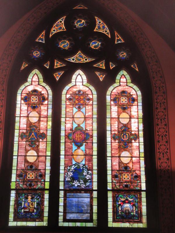 Ministers Memorial Window:  Arms of Reformed Church in America, Seal of Corporation, Floral Symbols