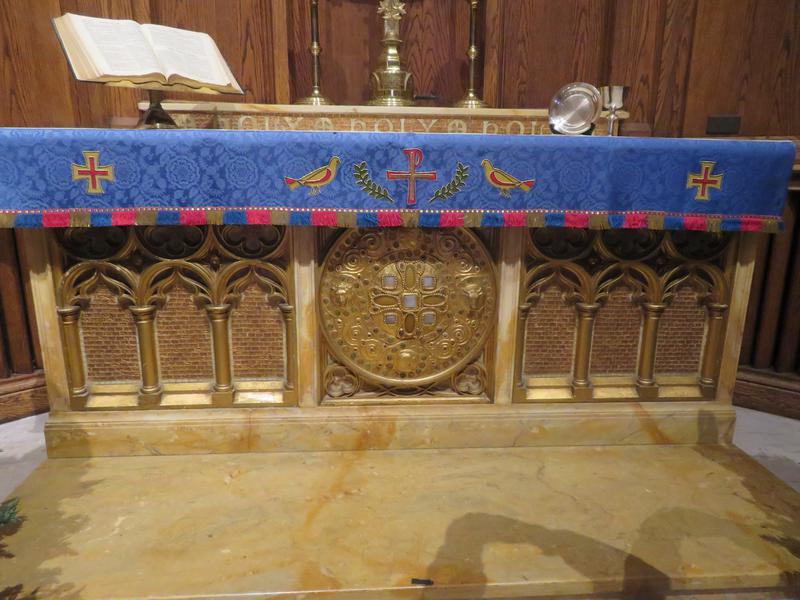 Hartman Memorial Altar:  Sienna marble inlaid with mosaic