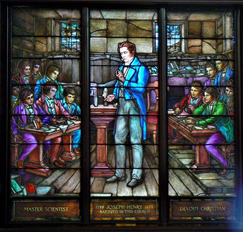 Henry Memorial Window:  Joseph Henry demonstrating electromagnetism