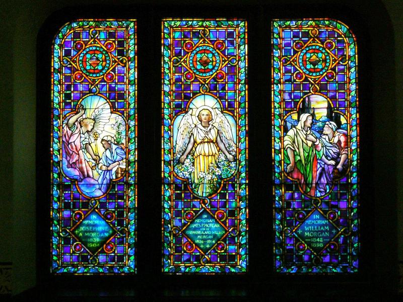 Morgan Memorial Window:  Annunciation to the Virgin, Angel of the Resurrection, Call of Matthew