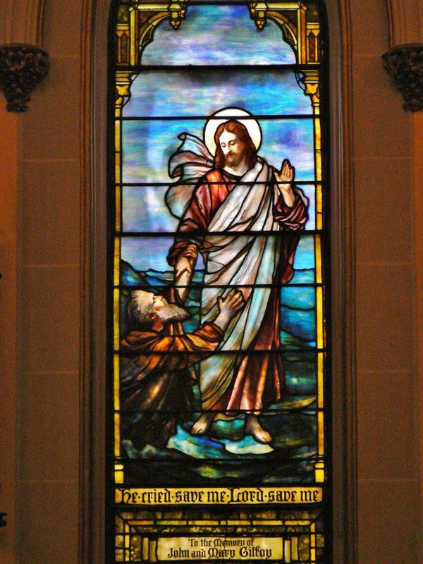 Gilfoy Memorial Window:  Jesus saving St. Peter on the waves
