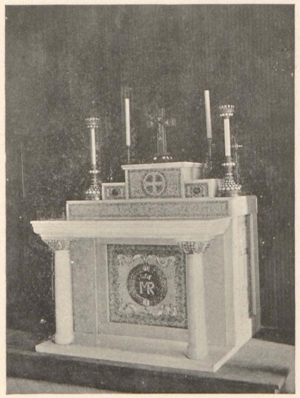 three altars of white marble, inlaid with glass mosaic