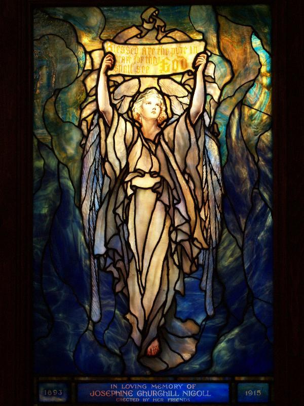 Nicoll Memorial Window:  angel holding a scroll