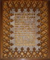 Isham Memorial Tablet:  tablet with metalized relief work, inlaid with glass