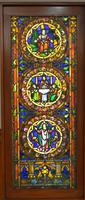 Florida, Winter Park, Rollins College, Crummer Building: medallion windows, the side panels of the original window