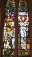 New York, New York City, Brooklyn, First Unitarian Church: Farley Memorial Window:  symbols of Farley's courage and good counsel