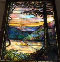 Illinois, Evanston, Halim Time and Glass Museum: landscape with sunset