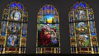 Illinois, Evanston, Levere Memorial Temple: Levere Memorial Window:  Good Samaritan and Scenes from the Life of William Collin Levere