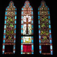 New Jersey, Newark, North Reformed Church: Duryee Memorial Window:  cross with flowers and leaves