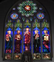 New York, Ossining, Trinity Episcopal Church: Moore Memorial Window:  Our Lord, Four Evangelists, The Holy Spirit, Alpha and Omega