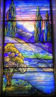 Illinois, Chicago, Rosehill Cemetery, Community Mausoleum: Budd Memorial Window:  landscape with cypresses