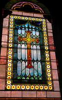 New Jersey, East Orange, Bethel Presbyterian Church: Irving Memorial Window:  Symbols of the Cross and Alpha and Omega