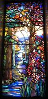 Illinois, Chicago, Rosehill Cemetery, Community Mausoleum: Hurley Memorial Window:  landscape with trees and brook